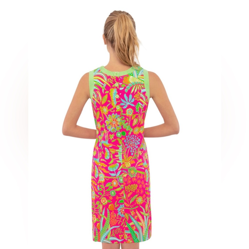 Gretchen Scott Button Back Dress Bright Pink Hummingbird Heaven Floral Preppy - Picture 4 of 11